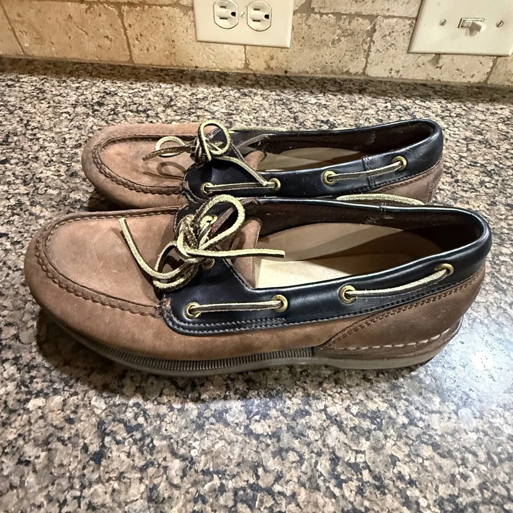 Rockport Mens K71275 Leather Boat Shoes Brown Navy Blue Loafers Size‎ 9W